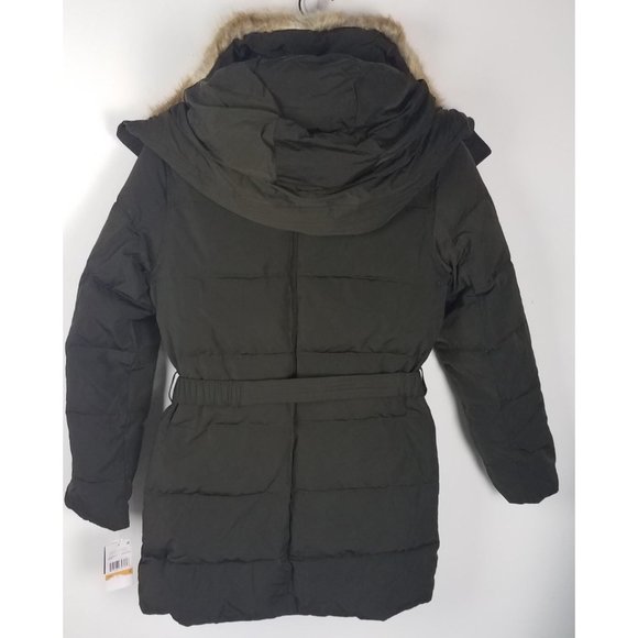 Michael Michael Kors Sz. S Belted Faux Fur Down Hooded Puffer Coat Dark Moss NWT - Picture 9 of 12